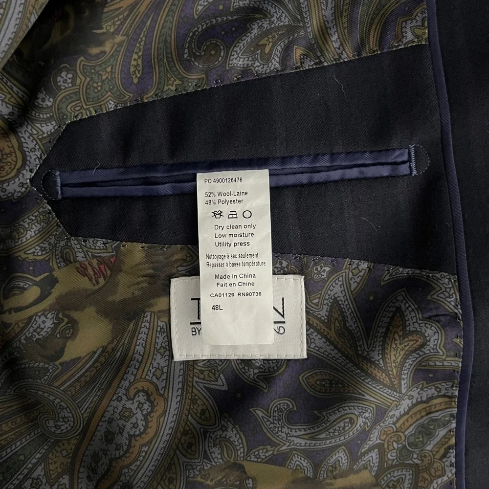 Tayion Suit Mens 48L 42W Navy Blue Pinstripe Wool Blend Two Button Professional